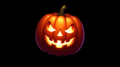 Bouncing Pumpkin 2023 — grinning pumpkin moving across a dark background