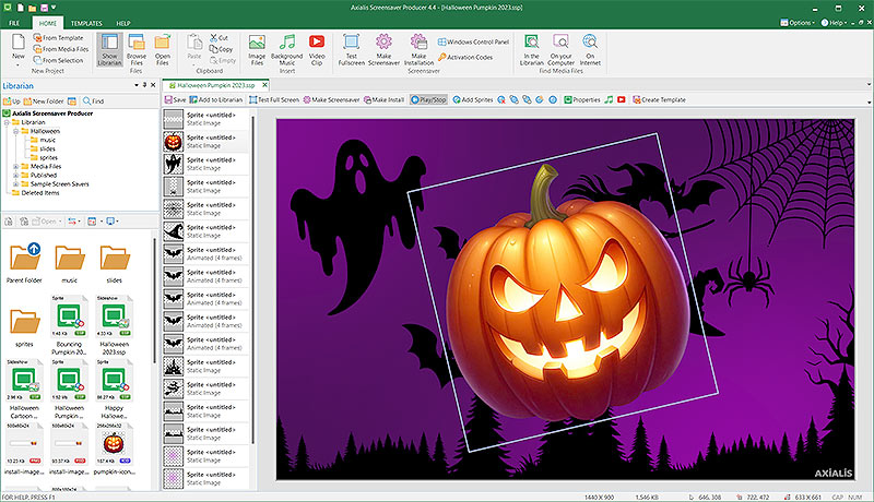 Axialis Screensaver Producer — editing a Halloween project