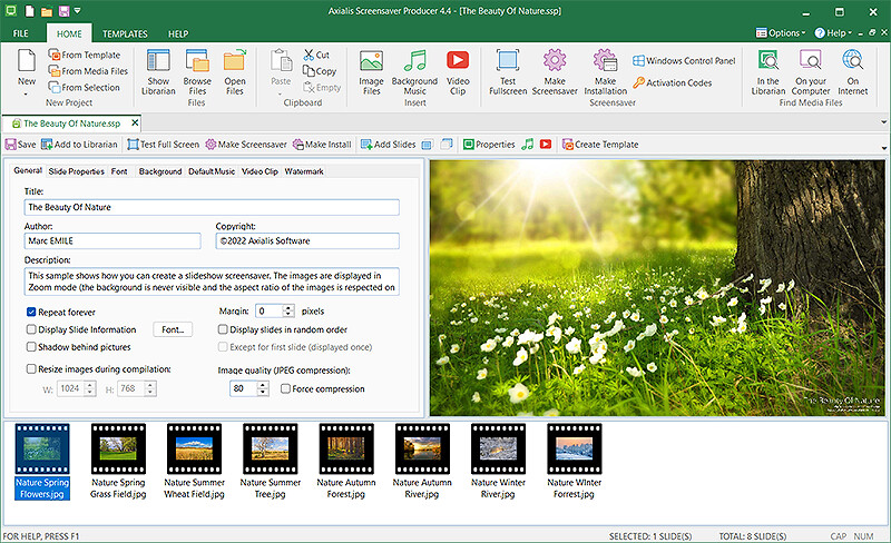 Axialis Screensaver Producer — Make Slideshow Screensavers