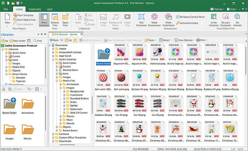 Axialis Screensaver Producer — Use Built-in Librarian & File Browser