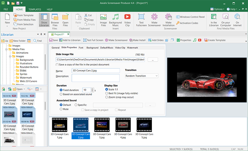 Sprite screensaver project in Axialis Screensaver Producer